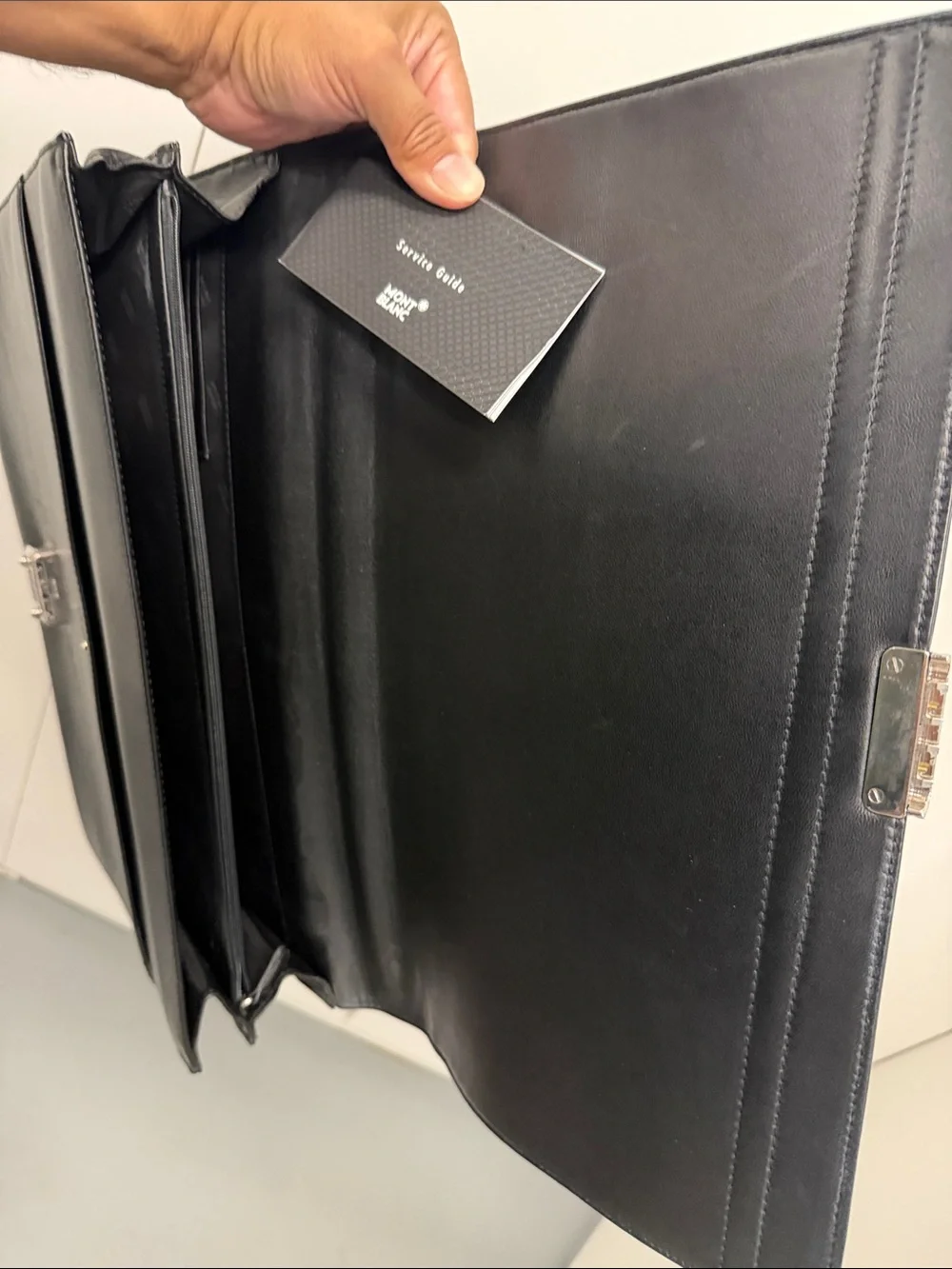 Montblanc Black Leather Briefcase with Silver Hardware